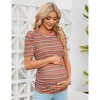 Clearlove Maternity Casual Shirts Women's Puff Short Sleeve T-Shirt Pregnancy Striped Ruched Side Tunic Top - 4 of 4
