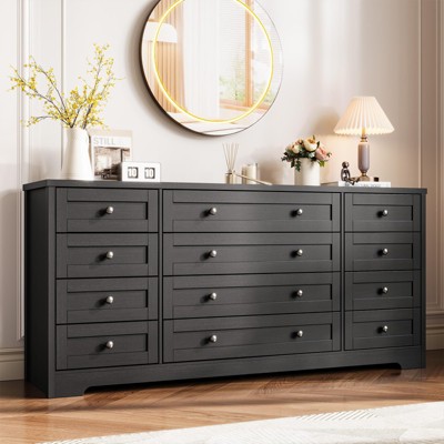 Wooden Dressers for Bedroom with 12 Drawers, 63" Wood Dresser for Living Room, Hallway, 16" Wide TV Stand Dresser for 65" TV