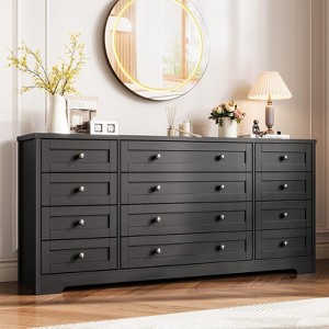 Wooden Dressers for Bedroom with 12 Drawers, 63" Wood Dresser for Living Room, Hallway, 16" Wide TV Stand Dresser for 65" TV - 1 of 4
