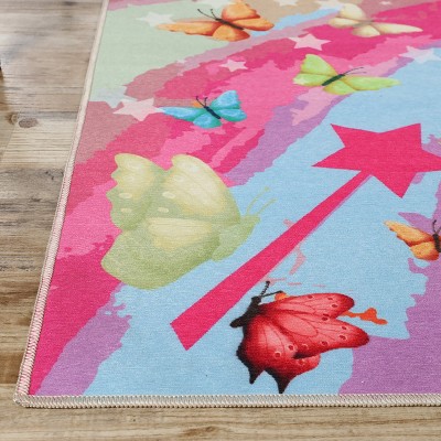 Apricot Butterfly Swirl Flatwoven Polyester Kids' Area Rug, 4' x 6'