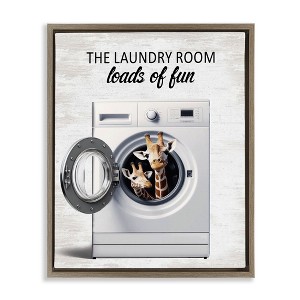 Stupell Industries Giraffes & Laundry Load Black Framed Floater Canvas Wall Art - 1 of 4