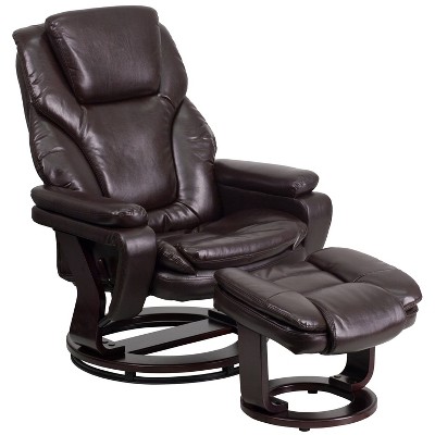 Emma And Oliver Multi-position Recliner & Ottoman With Swivel Wood Base ...