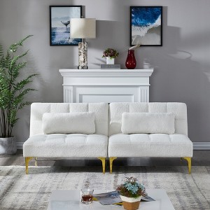 VASIP  Teddy Fabric Convertible Sofa Bed,Gold Metal Leg Futon with Modern Accent,for Living Room & Guest Room,White - 1 of 4