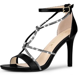 Allegra K Women's Open Toe Rhinestone Knot Strap Stiletto Heels Sandals - 1 of 4