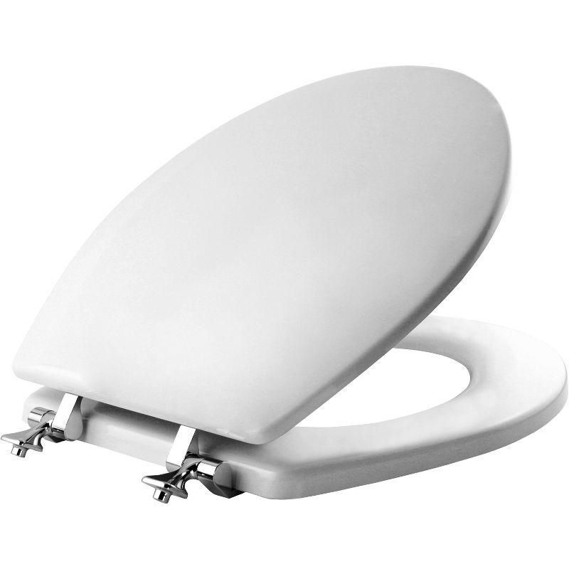Round Enameled Wood Toilet Seat with Never Loosens Chrome Hinge White - Mayfair by Bemis, 1 of 6