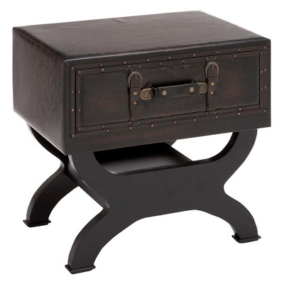 Vintage Brown Faux Leather Single Drawer Accent Table