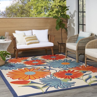 Festive Floral Multicolor Synthetic 6' x 9' Easy-Care Area Rug