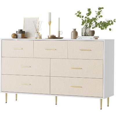Modern White Dresser for Bedroom, Slim 3 Drawer Dresser, Wooden Chest of Drawer with Metal Legs, TV Stand Storage Organizer Cabinet for Apartments