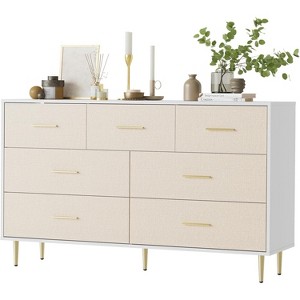 Modern White Dresser for Bedroom, Slim  Drawer Dresser, Wooden Chest of Drawer with Metal Legs, TV Stand Storage Organizer Cabinet for Apartments - 1 of 4