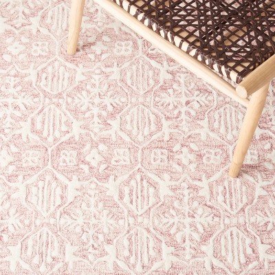 Hand-Tufted Dark Pink and Ivory Wool Area Rug