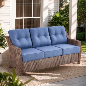 Belord 6" Thick Cushion Outdoor Sofa Patio Couch, Patio Furniture 74.8" Wide Sofa with Brown Round Wicker Comfort High Back Patio Couch for Porch - 1 of 4