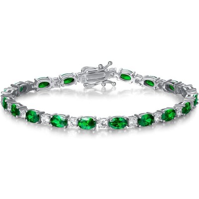 Sterling Silver Tennis Bracelet with Birthstone Charms, 7 Inch Fine Jewelry Christmas Gift for Women