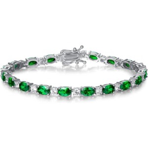 Sterling Silver Tennis Bracelet with Birthstone Charms, 7 Inch Fine Jewelry Christmas Gift for Women - 1 of 4