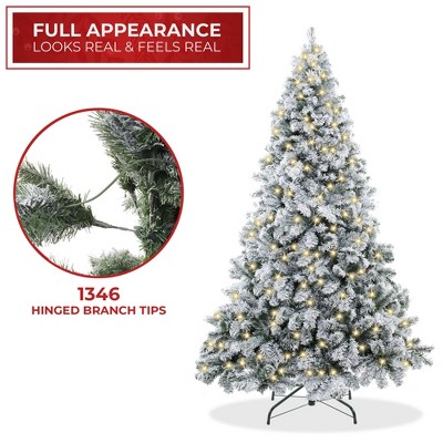 7.5ft Pre-Lit Snow-Flocked White Pine Christmas Tree with Metal Stand