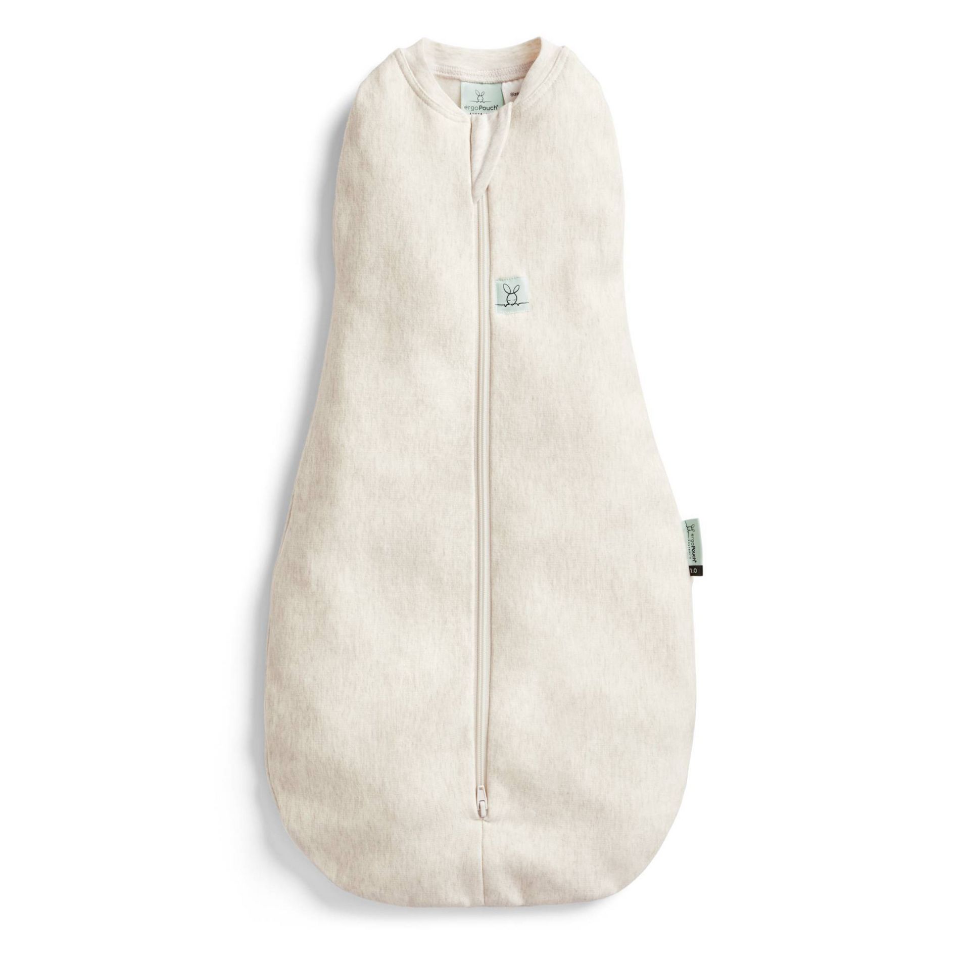 ergoPouch 1.0 TOG Organic Cocoon Swaddle Sack - Oatmeal Marle 0-3m: Sleeveless, Front Full Length Zipper, Jersey, Crew Neckline