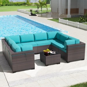 ALAULM Outdoor Patio Furniture Set Outdoor Sectional Rattan Sofa Set Brown Manual Wicker Patio Conversation Set with Cushions - 1 of 4