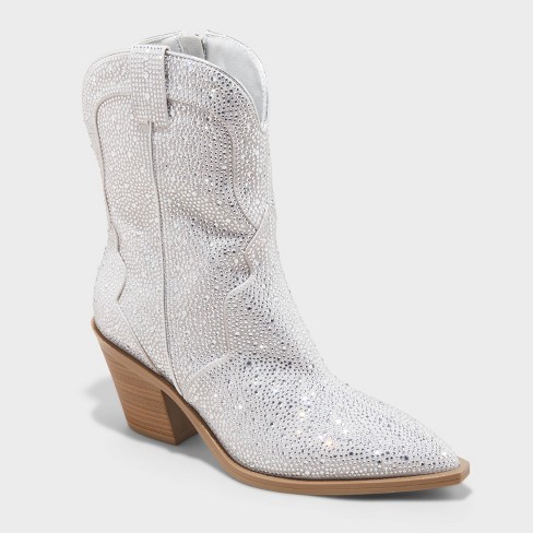 Women s Jacey Rhinestone Western Ankle Boots Universal Thread Silver 6 Target