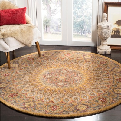 Elegant Heritage Hand-Tufted Wool Round Rug in Light Brown/Grey, 6'