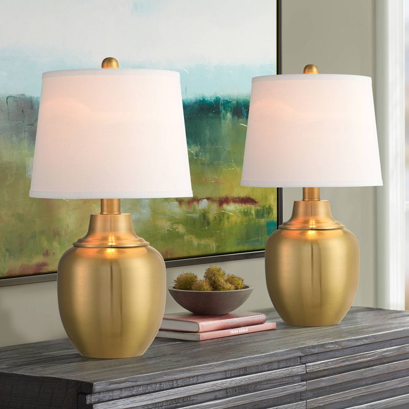 360 Lighting Becca 22" High Urn Small Modern Accent Table Lamps Set of 2 Gold Brass Finish Metal White Shade Living Room Bedroom Bedside Nightstand, 2 of 9