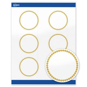Avery Printable Round Labels, Gold Beads, 3" Diameter, Glossy White Round Labels, Permanent, Laser/Inkjet, 60ct, Great for Product Labels - 1 of 4