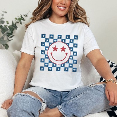 Simply Sage Market Women's Patriotic Smiley Stars Short Sleeve Graphic Tee
