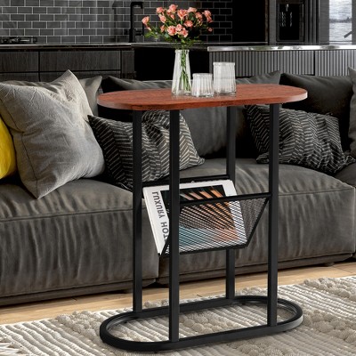 Costway 2-tier Side Table Oval Narrow End Table Nightstand Bedside ...