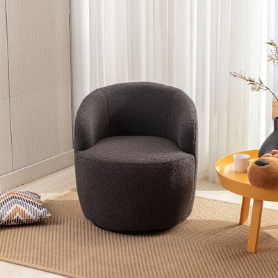 Teddy Fabric Accent Chair, Armrest Accent Single Lazy Chair, Comfy Leisure Chairs With Black Powder Coating Metal Ring