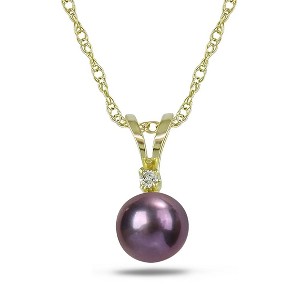 EVERLY JEWELRY | 14K Yellow Gold 5.5-6mm Black Cultured Freshwater Pearl and Diamond Accent Pendant with Chain - 17 in - 1 of 3
