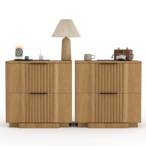 Brafab Fluted Nightstand with 20W Fast Charging Station,Bedside Tables with 2 Storage Drawers & Curved Base, Large End Tables for Bedroom,Bronze - 1 of 4
