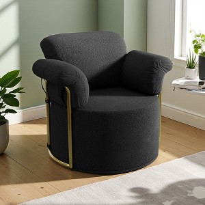 360-degree Swivel Barrel Fabric Accent Chair with Gold Metal Legs - 1 of 4