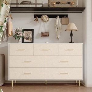 Garvee Modern White 7-Drawer Dresser with Fabric-Textured Front, Gold Metal Handles & Legs Lacquered Engineered Wood,White - 1 of 4