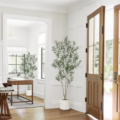 LOVMOR Olive Trees Artificial Indoor with Large White Planter and Natural Wood Trunk and Realistic Leaves 6FT 7FT 8FT