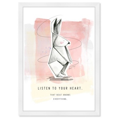 Wynwood Studio 15" x 21" Maggie P Chang - Origami Rabbit Pink Yellow Typography and Quotes Framed Art Print : Modern Inspirational Wall Decor