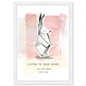 15" x 21" Maggie P Chang - Origami Rabbit Pink Yellow Typography and Quotes Framed Art Print - Wynwood Studio