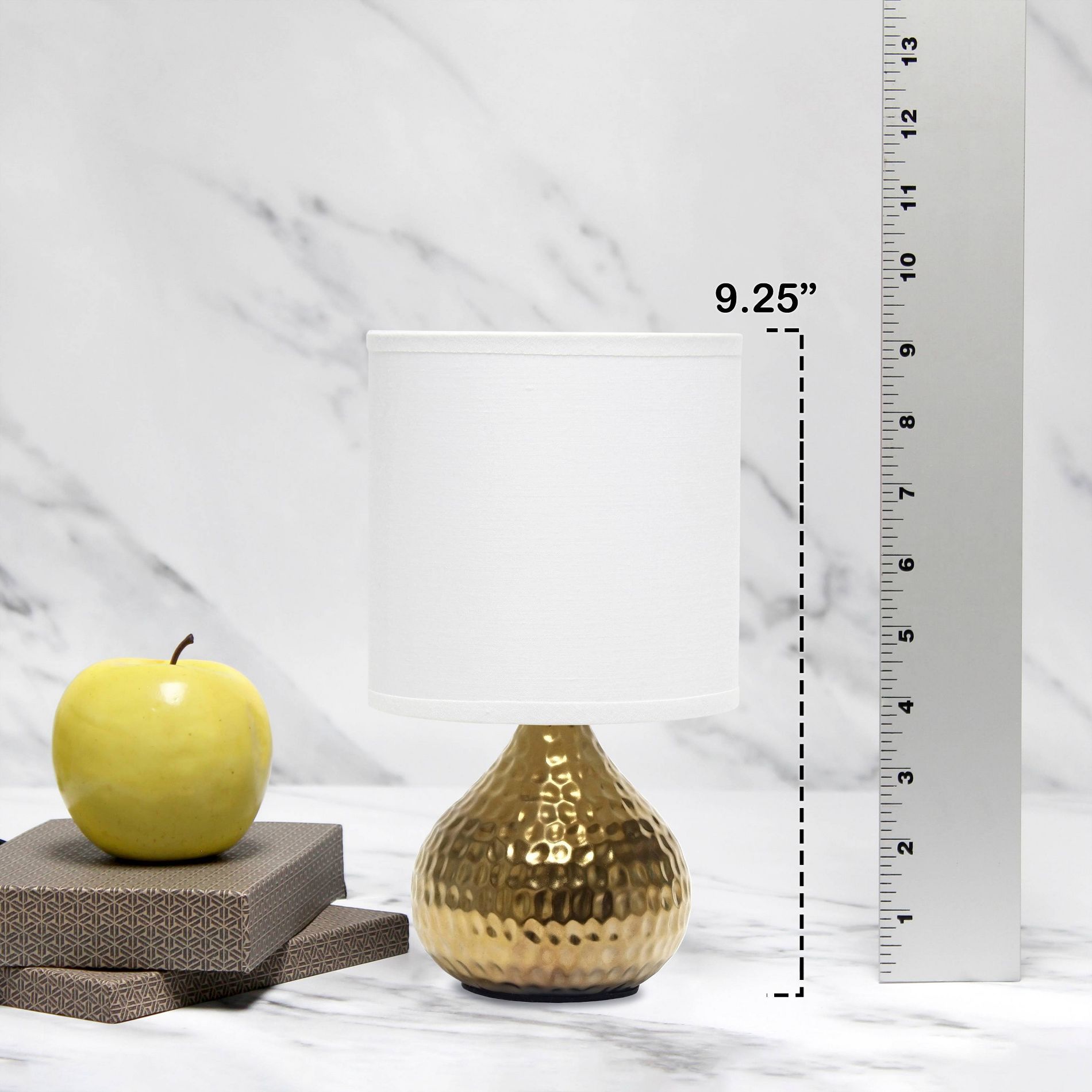 Hammered Drip Mini Table Lamp with Fabric Shade White/Gold - Simple Designs: ETL Listed, Metal Base, Cotton Drum Shade