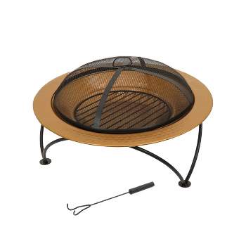 33" Hammered Copper Fire Pit with Stand and Screen - National Tree Company