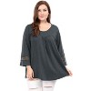 Agnes Orinda Women's Plus Size Plain Cut-Out Gathered Patchwork Long Sleeve T-Shirt - 2 of 4