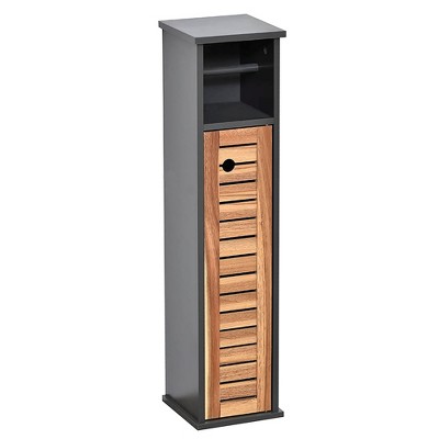 Gray and Natural Acacia Wood Free-Standing Toilet Paper Holder