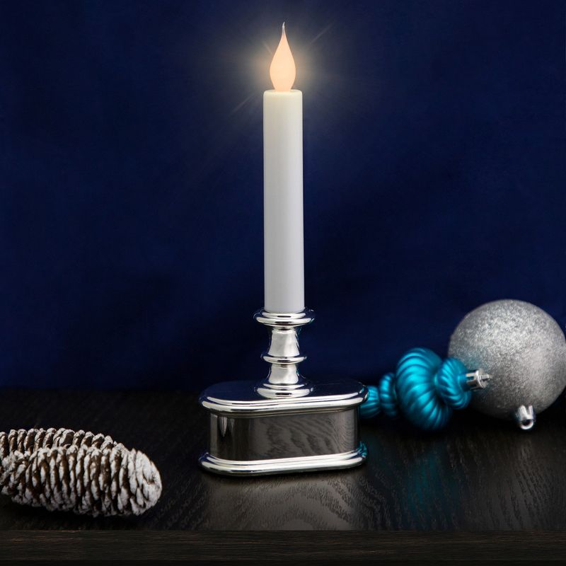 Northlight 9.25" Pre-Lit LED White and Silver Lighted Christmas Candle Lamp, 2 of 7