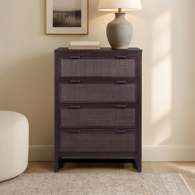 Hatteras Modern Boho 4-Drawer Dresser with Solid Wood & Natural Rattan Accents-Teamson Home