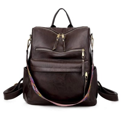 Women's detachable leather backpack, Brown