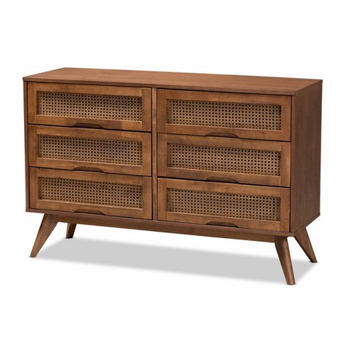 Barrett Wood And Synthetic Rattan 6 Drawer Dresser Walnut Brown