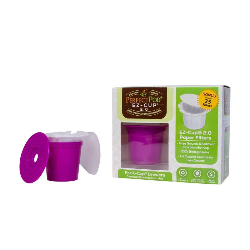 Perfect Pod EZ-Cup 2.0 Single-Serve Reusable Pod Filter Cup Starter Pack Includes 25 Paper Filters, 1 of 8