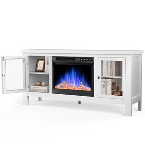 Kismile 57" Electric Fireplace TV Stand with Storage Cabinets, Electric Fireplace with Mantel with Remote Control Feature 750w/1500w Settings - 1 of 4