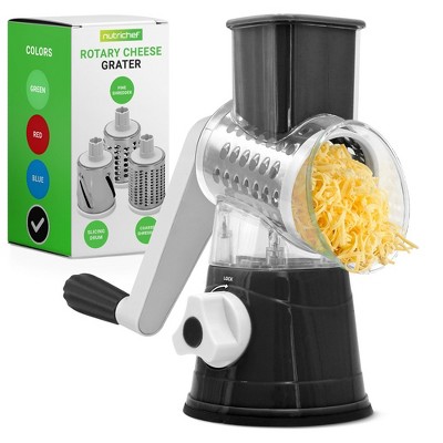 Nutrichef Rotary Cheese Grater with Handle and 3 Replaceable Drum Blades