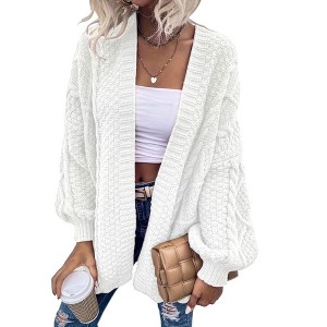 Imily Bela Womens Oversized Open Front Cable Knit Cardigan Sweaters Lantern Long Sleeve Chunky Outwear Coats - 1 of 4