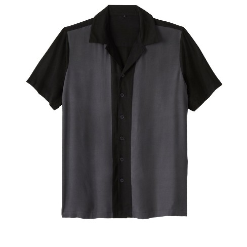 KingSize Men's Big & Tall Short-Sleeve Colorblock Rayon Shirt - Tall - XL,  Steel Black