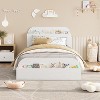 Twin Size Bed Frame, Wooden Beds with Storage Headboard and Raised-Foodboard for Kid, Low Platform Bed for Bedroom, Sturdy Wooden Slats Support - 3 of 4