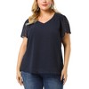 Agnes Orinda Women's Plus Size Pin Dots V Neck Smocked Bell Short Sleeve Top - 2 of 4