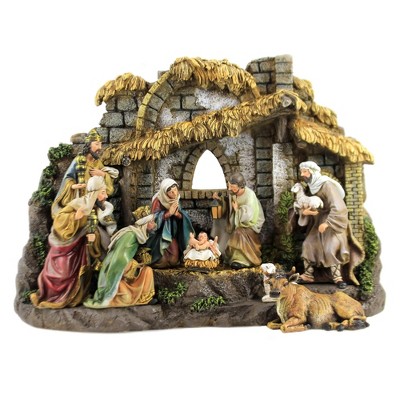 Christmas 11.0" Nativity With Stable Holy Family Kings Shepherd  -  Decorative Figurines